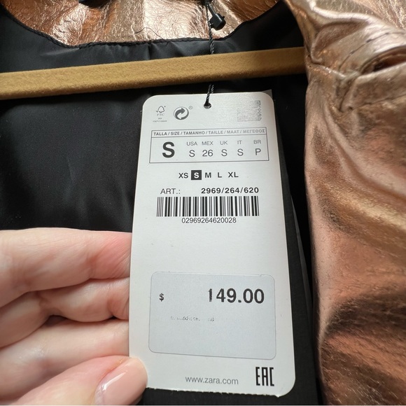 ZARA Woman Size S Rose Gold Leather Motorcycle Jacket NWT - Picture 4 of 9
